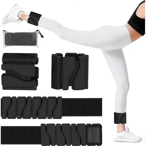 Poids pour Chevilles et Poignets Réglables 0.45kg/0.9kg - Set de 2 avec Surface en Silicone Doux et 6 Poids Amovibles - Pour Femmes et Hommes, Fitness, Yoga, Pilates, Jogging, Natation, Noir (1/5)