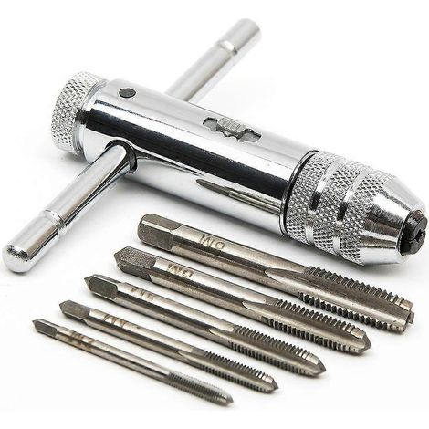 Tarauds manuels - Tarauds métriques - Tarauds et filières - Tarauds M3, M4, M5, M6 et M8 - Tarauds à filetage - Porte-taraud réversible à cliquet (1/5)