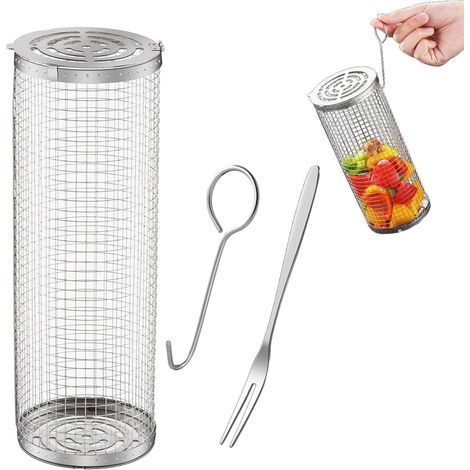 Paniers à griller à roulettes pour barbecue en extérieur, paniers à griller en acier inoxydable avec crochet (L) (1/5)