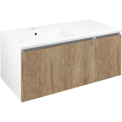 Meuble vasque LOREA 100x46x51,5cm (70+30cm), gauche, chêne alabama/blanc mat (1/4)