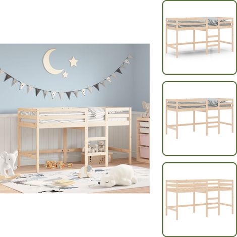 vidaXL Kinderhochbett mit Leiter 90x190 cm Massivholz Kiefer