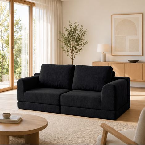 Sofá cama plegable convertible negro de tela acolchada con espuma, 160 x 143 x 54 cm, OKWISH (1/5)