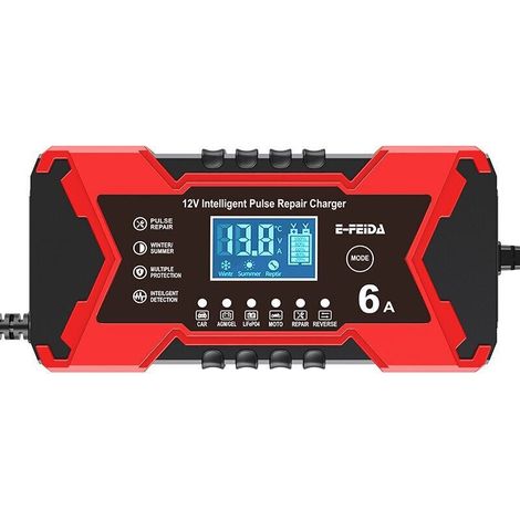 rougeChargeur de batterie de voiture 12 V 6 A, chargeur 12 V pour batteries au plomb-acide (1/4)