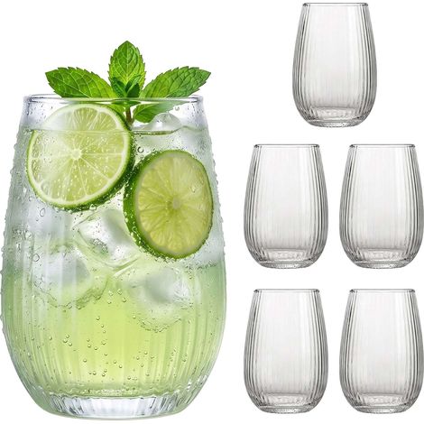 Set mit 6 transparenten Glasbechern, 400 ml Fassungsvermögen (1/5)