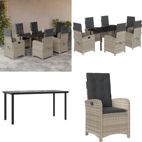 Set comedor jardín 7 pzas y cojines ratán sintético gris claro - Sillas de jardín - Cojines para sillas