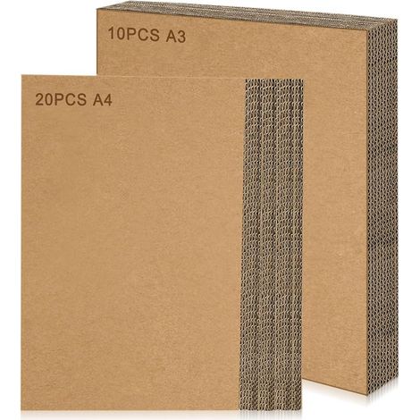 Packung mit 30 Wellpappkartons A4 A3 Braunes Kraftpapier, Karton, starre Kartonplatten zum Malen, Basteln und Verpacken (10 x A3 + 20 x A4) (1/5)