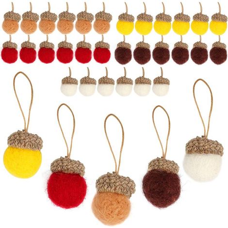 Jeffergarden 30 Pièces Feutre Gland Ornements Multicolores Décorations Suspendues avec Corde de Lin pour Les Vacances Anniversaires Artisanat, Thème Automne (Couleur Assortie) (1/5)