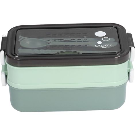 Boîte-repas isotherme 2 niveaux empilable, attache pliante en acier inoxydable 304, bol à soupe 200ml vert prairie