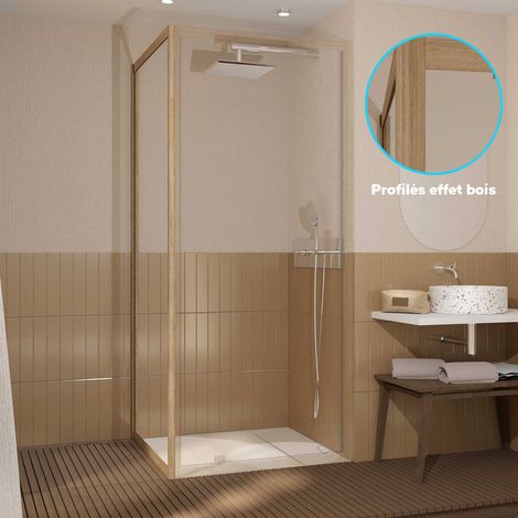 Mampara lateral fija 80x200 cm - Perfiles de Aluminio Madera - Vidrio 6mm (1/5)