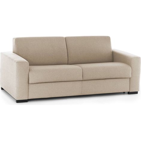 Talamo Italia Schlafsofa Aleida, 2-Sitzer-Sofa, 100% Made in Italy, Wohnzimmersofa mit drehbarer Öffnung, aus gepolstertem Stoff, mit Standard-Armlehnen, Cm 180x95h90, Beige