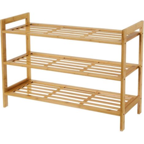 Étagère à chaussures bambou étroite 3 niveaux - 70x26x50cm (1/4)