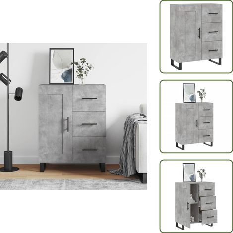 Buffet gris béton 69,5x34x90 cm bois d'ingénierie - Buffet Design - Meuble Rangement - Armoire Cuisine - Commode Salon - Mobilier Contemporain (1/5)