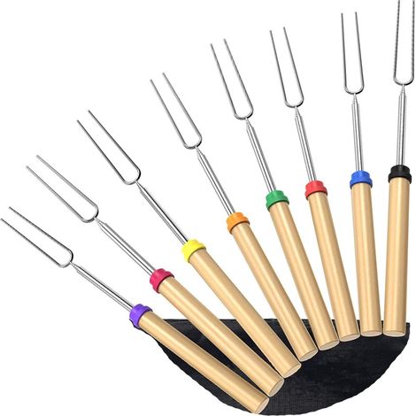 Brochettes Télescopiques en Acier Inoxydable pour Feu de Camp, Lot de 8 Piques Extensibles (1/4)