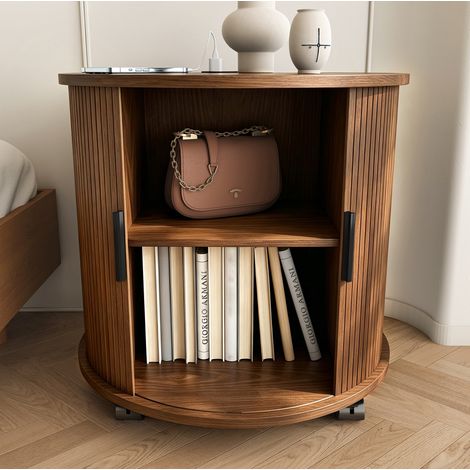 Comodino rotondo con stazione di ricarica, porta scorrevole, MDF, 60x60x60 cm HAVRYA (1/5)