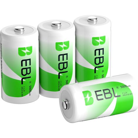 4PCS Piles C Rechargeables, 1.2V NIMH Type C Baby C HR14 Piles 5000mAh Puissance Durable, pour Lampe Torche, Radio, Éllectroniques Ménagers, etc. (1/5)