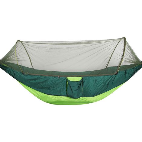 Hamac de voyage portable double pour camping, lit suspendu avec moustiquaire (vert) (1/5)