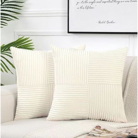 Lot de 2 Housse Coussin 40x40 en Velours Côtelé Crème Blanc Super Doux (1/4)