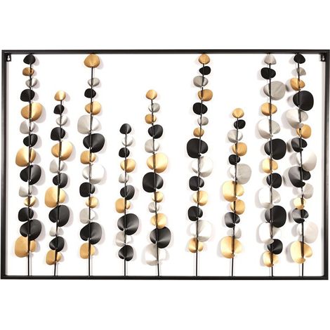 Décoration Murale - HOME DECO FACTORY - Métal Fleuri - Argent et Noir et Or (1/5)