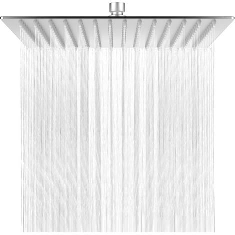 Pommeau de Douche Anti-Calcaire, Tête de Douche Pluie Economiseur d'Eau avec Buse en Acier Inoxydable 12 pouces / 30 cm Finition Chrome Brossé, Carré (1/5)