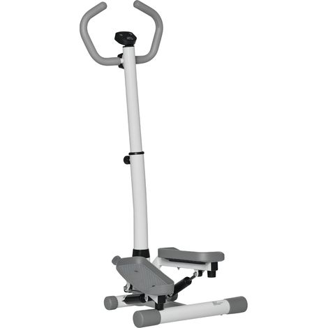 Adjustable Twist Stepper Aerobic Fitness Machine with LCD Screen and Height Adjustable Handlebars for Home Gym - White and Grey