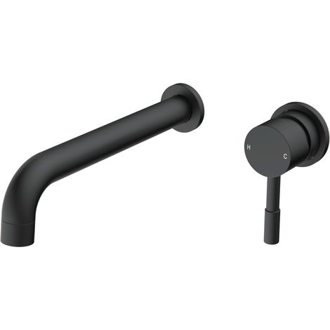 Signature Sail 2-Hole Mono Basin Mixer Tap Wall Mounted 220mm Spout Reach - Matt Black (1/2)