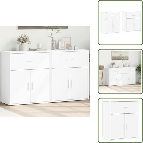 Buffets 2 pcs blanc 60x31x70 cm bois d'ingénierie - Buffet - Armoire De Rangement - Meuble De Cuisine - Meuble TV - Commode (1/5)