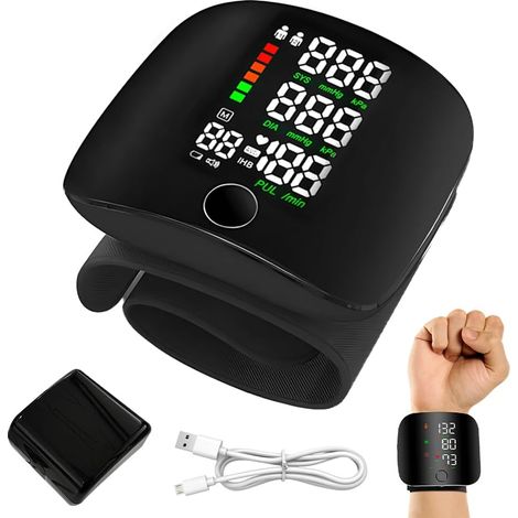 Professionelles Blutdruckmessgerät fürs Handgelenk, großes LCD-Display – verstellbare Manschette mit Speicherfunktion, Blutdruckmessgerät mit vorgeformter Manschette (13,5–21,5 cm) (1/5)