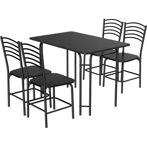 COSTWAY Conjunto Mesa y Sillas Comedor 5 Piezas, Conjunto Mesa y Sillas Cocina, Mesa Rectangular y 4 Sillas, Juego de Comedor Mesa y 4 Sillas, Patas de Metal a Prueba de Óxido, Negro (1/5)