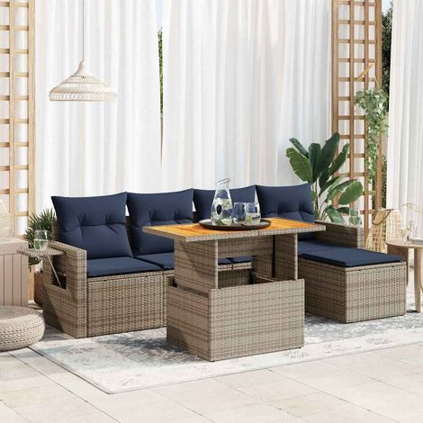 Set de muebles de jardín 6 pzas y cojines ratán sintético gris vidaXL (1/5)
