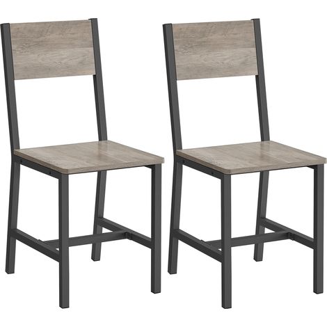 Vasagle – Lot de 2 chaises salle à manger en acier gris mat – Style industriel – Assise en bois grège – Dimensions 36x46,6x87,1 cm – Hauteur d'assise 45,4 cm (1/5)