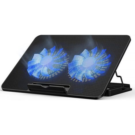 1 Support refroidissement ordinateur portable, 2 ventilateurs silencieux, grille acier inoxydable, 6 hauteurs réglables, 2 ports USB, compatible 7-17 pouces (1/5)