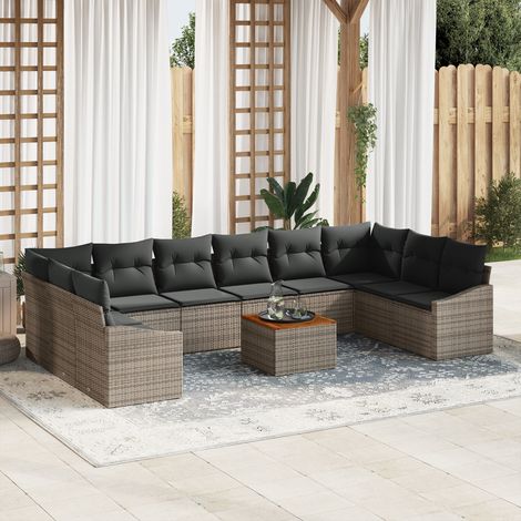 Conjunto de sofás de jardín 11 uds. Gris ratán sintético vidaXL (1/5)