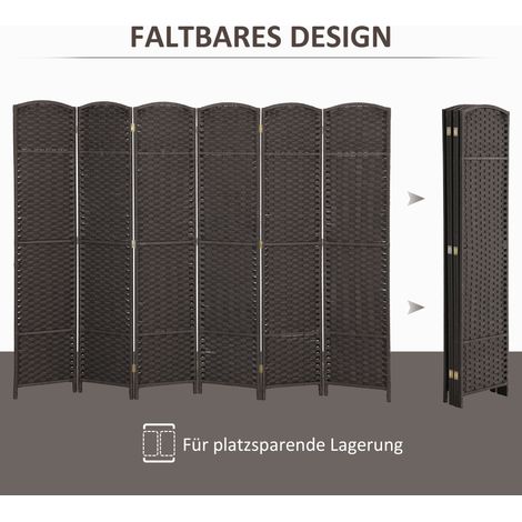 Pare-vent pliable en 6 panneaux, claustra de séparation pour salon, chambre, bureau à domicile, marron (1/5)