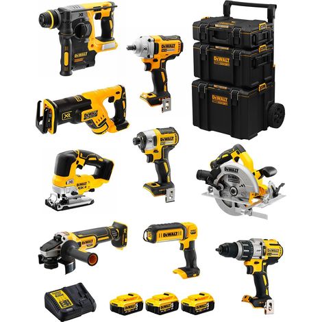 DeWALT Kit DWK901 (DCD996 + DCH273 + DCG405 + DCF887 + DCF894 + DCS334 + DCS570 + DCS367 + DCL050+ 3x5,0Ah +DCB115 + Carro 3en1) (1/5)