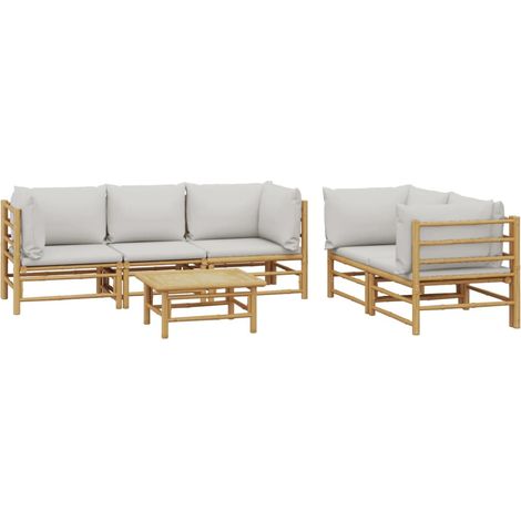 Mobili da giardino mobili da esterno Set di mobili da 6 pezzi con cuscini in bambù grigio chiaro 020016774