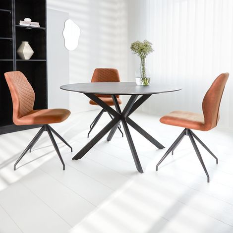 Table à manger ronde en pierre frittée aspect marbre gris Yuna (1/5)