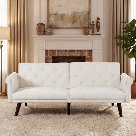 Schlafsofa 2-Sitzer Beige Samt mit verstellbaren Rückenlehnen und Gästebett-Funktion (1/5)