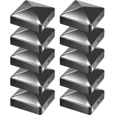Lot de 10 capuchons de poteau 91 x 91 mm Métal galvanisé noir Forme pyramidale Protection contre la pluie et les UV (1/5)