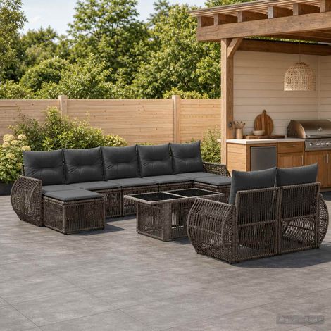 vidaXL Set Divano da Giardino 10 pz Grigio e Grigio Scuro polyrattan (1/5)