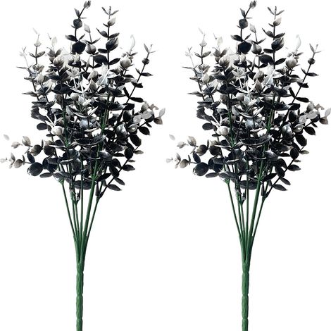 Lot de 2 feuilles d'eucalyptus artificielles, noir et blanc, fleurs artificielles pour compositions florales de Noël, couronnes et photographie de mariage (1/5)
