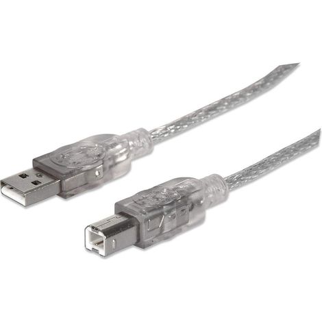 Câble USB 2.0 A-B mâle/mâle Manhattan, 5 m, argent