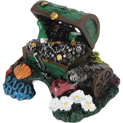 Coffre à trésors décoratif pour aquarium, cachette en résine réaliste, boîte à bijoux verte pour aquarium d'eau douce et d'eau de mer (1/5)