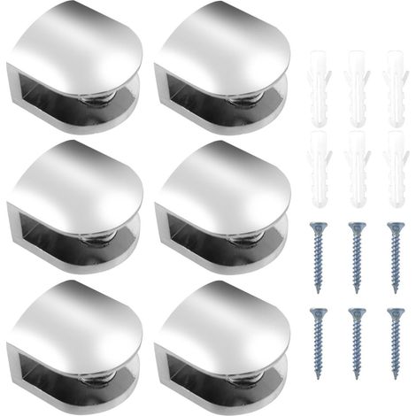 6 Pièces Support Étagère Verre,Pince À Verre Réglable de 6-8 mm d'Épaisseur Fixation Tablette Verre Clips de Verre Pince Miroir (1/5)