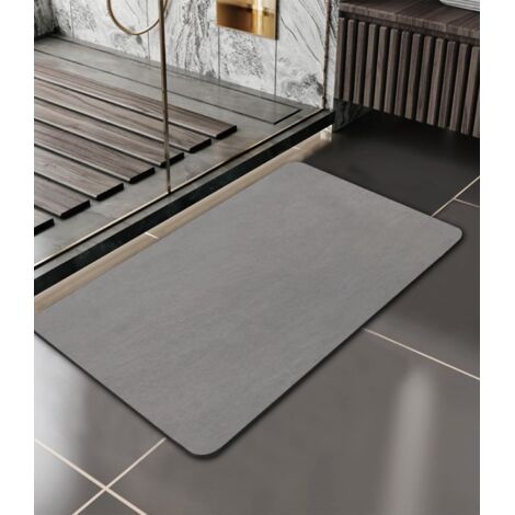 Tapis de Bain Antidérapant, 40X60cm Tapis de Bain, Absorbant Tapis Douche Diatomite, Microfibre Absorbant Tapis Vaisselle, Tapis À Séchage Rapide, Gris (1/4)