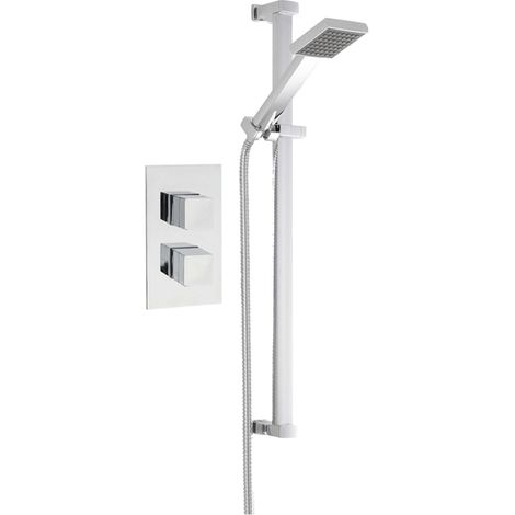 Nuie Rectangular Twin Valve Concealed Mixer Shower with Square Shower Head and Slider Rail (1/2)