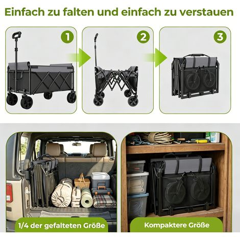 Carrello Pieghevole Mini, Capacità 100KG, Telaio in Acciaio Leggero e Resistente, Nero, Manico Regolabile, Ruote Girevoli a 360° (1/5)