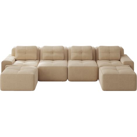 ELVMI Modulares Sofa 4-Sitzer aus Cord mit Tiefer Sitzfläche und Rutschfester Basis, Beige (1/5)