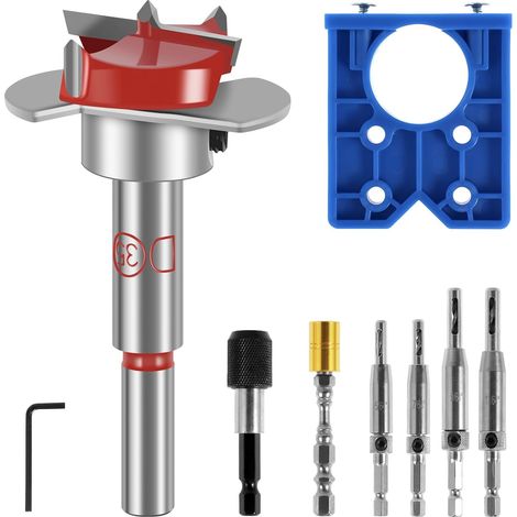 Topfscharnier Bohrschablonen Set, 35mm Forstnerbohrer, Scharnierbohrer Set, Topfband Bohrschablone Möbelbau, Bohrhilfe, Bohrlehre - Präzise und Effizient für Möbel und Holzbearbeitung (1/5)