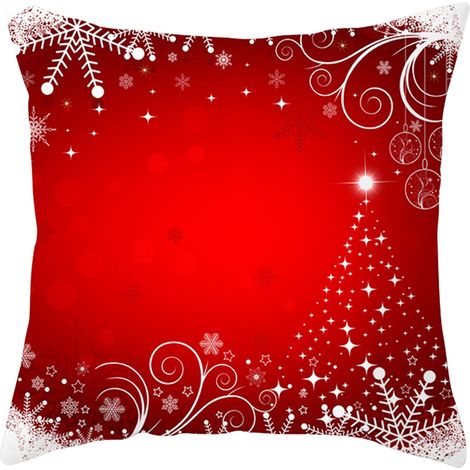Housse De Coussin - Motif Sapin De Noël Pere Noel Bonhomme De Neige Flocon De Neige - 45 X 45 Cm - Lin - Décoration Intérieure Hivernale - Lot De 4 (1/5)