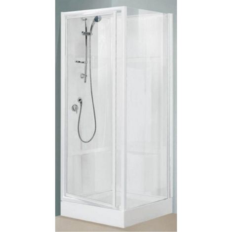 Alutrade – Cabine de douche 80 x 80 cm – Verre transparent – Profilés blancs – Douchette 3 fonctions – Montage sans silicone – Certification ACS